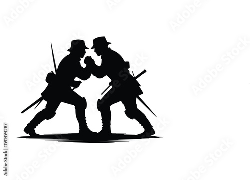 Soldiers in combat stance with rifles and bayonets