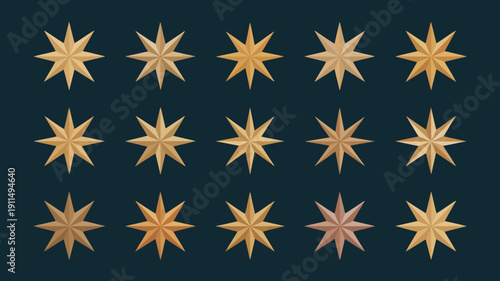An arrangement of golden and reddish brown starbursts against a dark teal background creating a celestial or festive pattern high quality professional detailed modern elegant stylish
