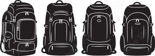 Four Different Backpack Designs in Black and White Color
