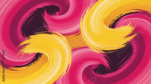 A vibrant abstract composition features swirling brushstrokes of bright yellow and shades of pink creating a dynamic and energetic visual effect high quality professional detailed modern