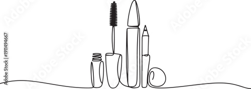 Mascara cosmetics set outline. Eyeliner makeup continuous one line drawing.one line icon illustration with white background
