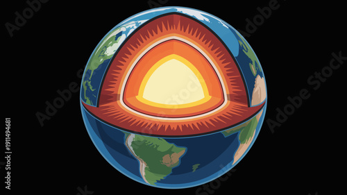 A detailed illustration depicts a cross section of earth showcasing its internal layers crust mantle outer core and inner core high quality professional modern elegant stylish