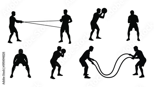 Silhouettes of people engaging in various physical activities and exercises Vector