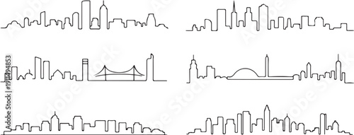 Set of cityscape line design. Beautiful city view.one line icon illustration with white background