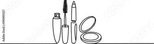 Mascara cosmetics set outline. Eyeliner makeup continuous one line drawing.one line icon illustration with white background