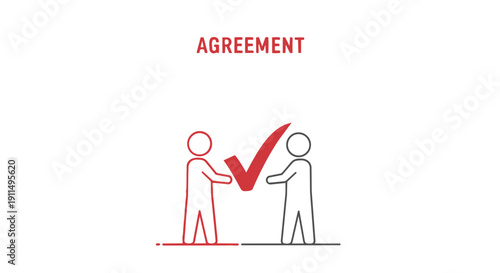 Two stick figures shaking hands with a red check mark agreement