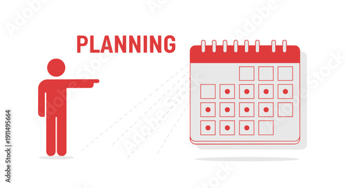 Red person planning calendar for organization and scheduling