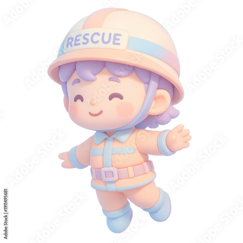 Wallpaper Mural Cheerful 3D Cartoon Firefighter in Pastel Colors. Torontodigital.ca