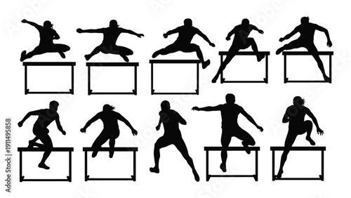 A diverse group of athletes performing various gymnastics routines on parallel bars Vector