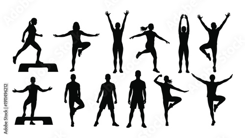 A diverse collection of silhouettes showcasing various dance poses and movements Vector