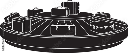 Luggage Carousel with Multiple Bags and Suitcases Turning Around