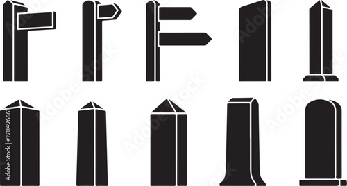 Black and white streetlamp icons in various designs collection