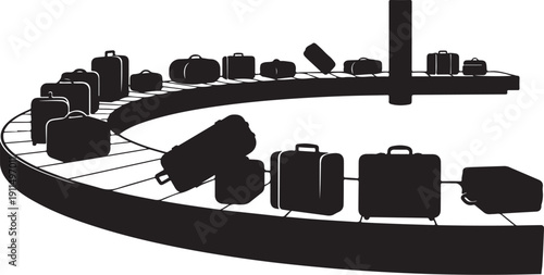 Luggage and suitcases on a conveyor belt in airport