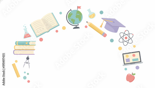 Education Symbols Surrounding Empty Space.