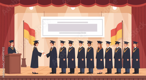 Graduates Receiving Diplomas on Stage Ceremony.