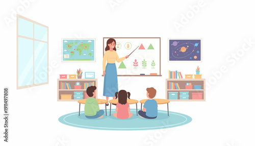 Teacher Educating Children in Classroom Setting.