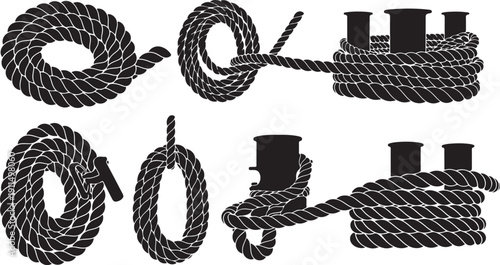 Rope Knots and Coils in Black and White Illustration