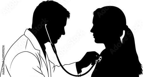 Silhouette of doctor check up the patient 