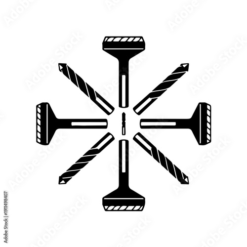 icon set featuring a collection of drill bits in different diameters. Arranged in a clean, professional layout, this graphic symbolizes precision, mechanical engineering, and hardware variety