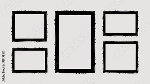 A minimalist composition displays six rectangular frames arranged on a light gray background creating a simple and geometric pattern high quality professional detailed modern elegant stylish