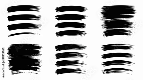 A collection of abstract black brush strokes are arranged across a white background exhibiting varied lengths and orientations high quality professional detailed modern elegant stylish clean