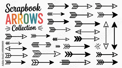 A colorful scrapbook page displays a collection of various black and white arrows pointing in multiple directions with bold text high quality professional detailed modern elegant