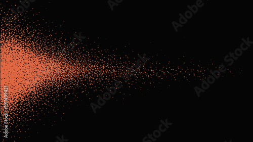 An abstract composition featuring a dense cluster of reddish orange dots transitioning into sparse scattering against a black background high quality professional detailed modern elegant stylish