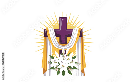 Easter sunday celebration with cross and lilies symbolizing resurrection and hope