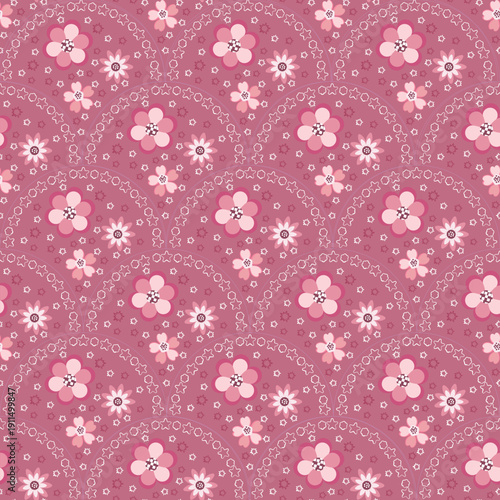 Elegant dusty rose floral seamless pattern with pink flowers on rosy background
