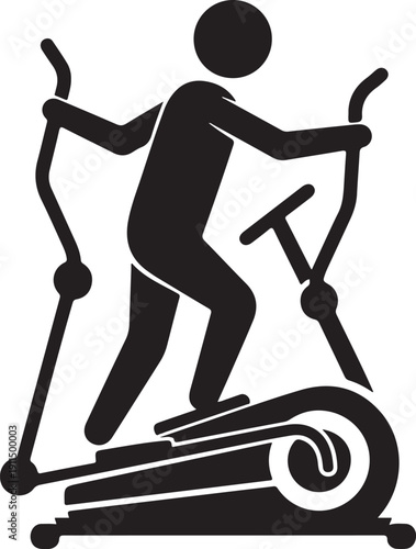 Silhouette of a person using an elliptical cross trainer for cardio workout or fitness exercise