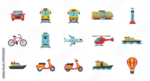 Collection of various transportation vehicles and modes of travel.