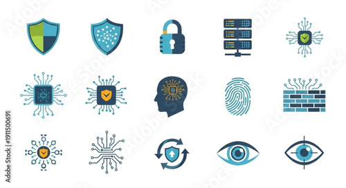 Cyber Security Icons Representing Digital Protection and Data Safety.
