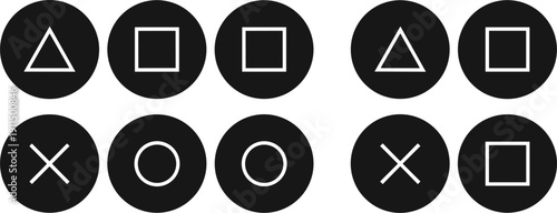 Solid Black Circle Gaming Button Icons Set White Minimalist Vector Symbols For Video Game Interface And App Design