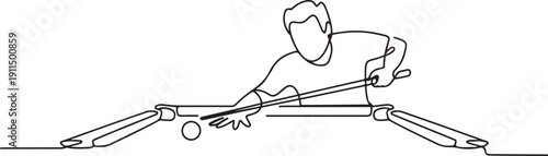 man trying to hit the ball in a billiard game.one line icon illustration with white background