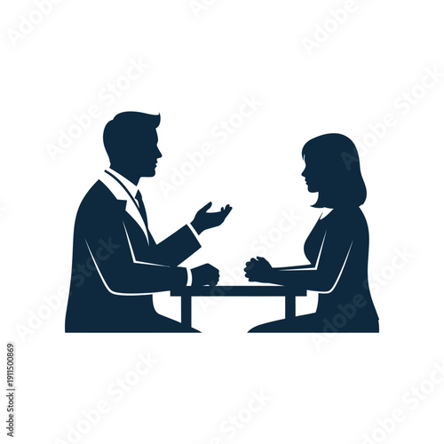 Silhouette of a job interview with a male interviewer and female candidate