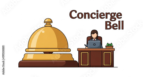 Concierge bell and reception desk with attendant.