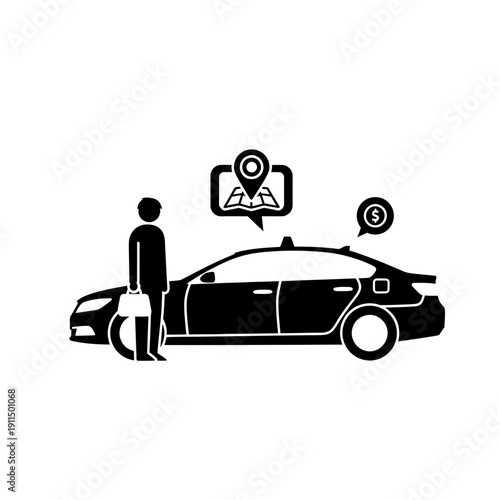 Ride sharing service illustration a person waiting for a car with location pin