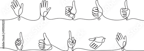 Set of realistic one line gestures.one line icon illustration with white background