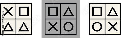 Video Game Console Interface Button Grid Set Vector Icons With Geometric Square Triangle Circle And Cross Gaming Elements