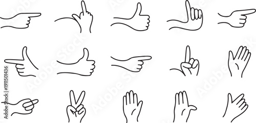 Set of realistic one line gestures.one line icon illustration with white background