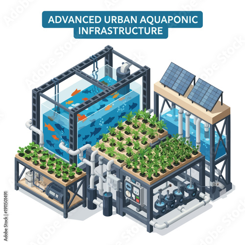 Urban Aquaponic System with Solar Panels.