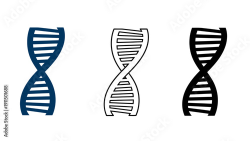 DNA helix vector icons in blue, black and white colors