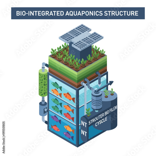 Aquaponics System with Fish and Solar Panel.