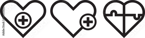 Cross plus heart medical icon set. Health care icon element for design projects. Healthcare and pharmacy symbols. Healthcare Professional Icons