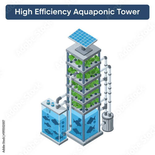 Aquaponic Tower System with Solar Panel.