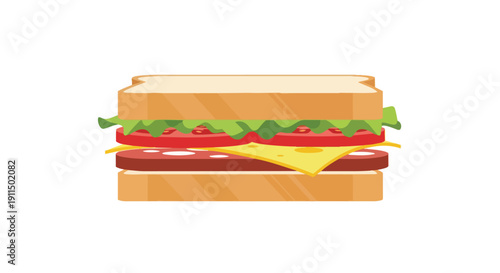 An inviting flat design sandwich illustration featuring golden toast crisp lettuce ripe tomatoes a savory meat slice and melting yellow cheese