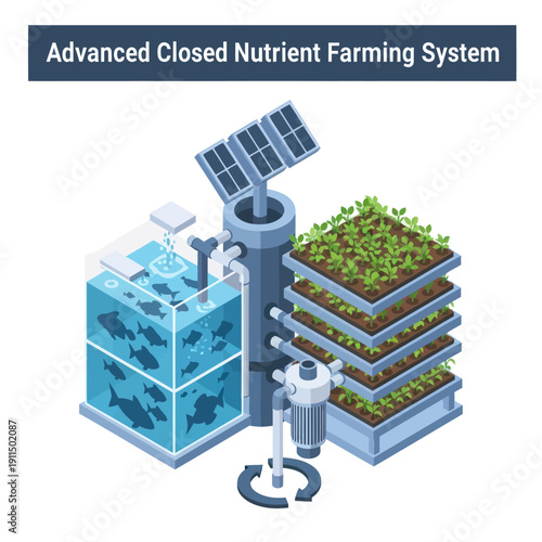 Advanced Closed Nutrient Farming System Illustration.