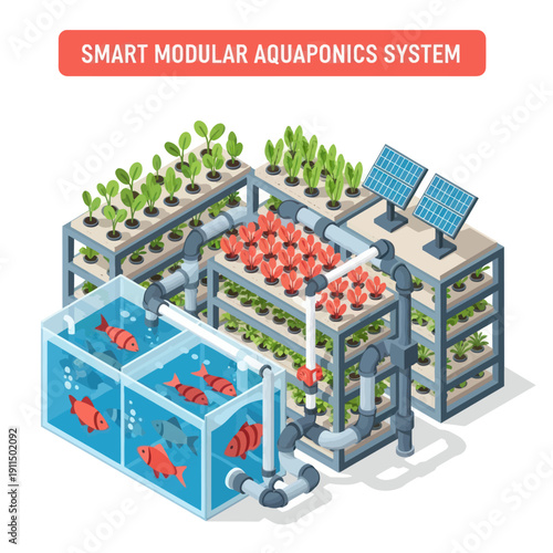 Modular Aquaponics System with Fish and Plants.