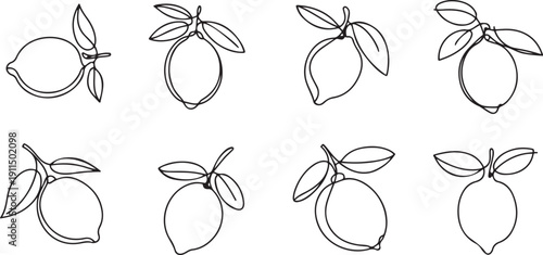 Set of Lemon continuous one line drawing set.one line icon illustration with white background
