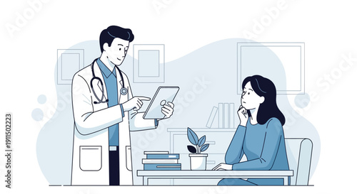 Simple Line Style Doctor Showing Result to Patient Consultation Illustration